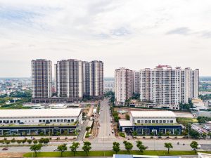 Toàn cảnh dự án căn hộ Akari City nhìn từ trên cao, mặt tiền đại lộ Võ Văn Kiệt