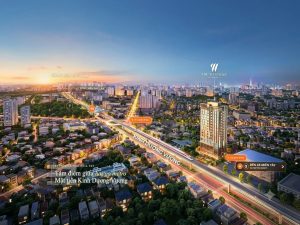 Phối cảnh The Westique Residences về đêm nhìn từ trên cao, mặt tiền đường Kinh Dương Vương gần 2 ga metro